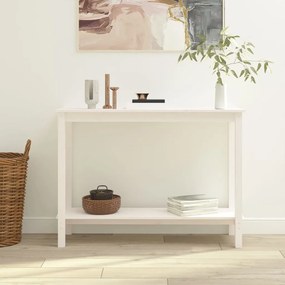 Tavolo Consolle Bianco 110x40x80 Cm İn Legno Massello Di Pino /
