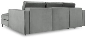 Divano letto angolare in velluto grigio chiaro, angolo destro Santo - Milo Casa