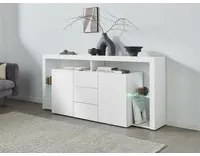 Credenza Ddapozz, Buffet da soggiorno a 2 ante e 3 cassetti, Madia da salotto, Credenza moderna, 100% Made in Italy, 180x40h80 cm, Bianco lucido