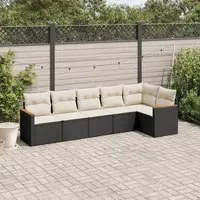 Set Divano da Giardino 6 pz con Cuscini Nero in Polyrattan 3225986