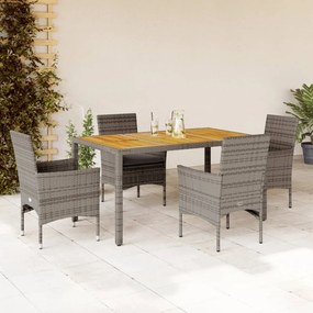 Set pranzo giardino 5 pz con cuscini grigio polyrattan acacia