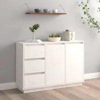 Credenza Bianca 111x34x75 cm in Legno Massello di Pino 813805