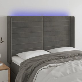 Testiera A Led Grigio Scuro 147x16x118/128cm İn Velluto /