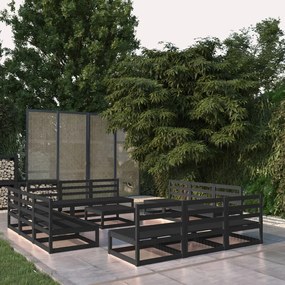 Set divani da giardino 13 pz nero in legno massello di pino