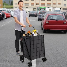 Costway Carrello della spesa 120L con fodera in Oxford ruote anteriori piroettanti, Carrello per la spesa pieghevole Nero