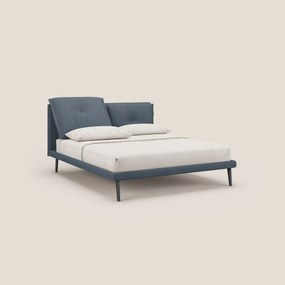 Ibuki letto con cuscini trapuntati regolabili e piedi in mogano in tessuto fiammato impermeabile T03 blu
