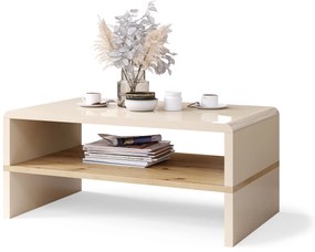 ROCK Beige Lucido / Rovere Artisan - MODERNO TAVOLINO DA CAFFÈ/DA SALOTTO CON RIPIANO