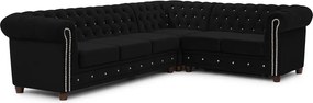 Divano angolare nero allungabile (con penisola a destra/a L) con rivestimento in velluto York Blik – Ropez