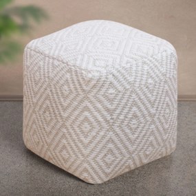 WOLF - pouf in lana avorio con decoro 40 x 40