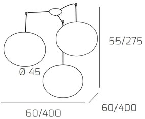 Sospensione Contemp Decentratori Soft Metallo Cromo Vetro Opaco 3 Luci E27 45Cm