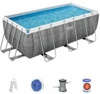 PISCINA FUORI TERRA RETTANGOLARE BESTWAY POWER STEEL FRAME EFFETTO RATTAN 488X244X122 CM CON COPERTURA, FILTRO, SCALA E CHEMCONNECT - COD. 56996