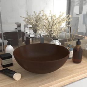 Lavandino Da Bagno İn Ceramica Marrone Scuro Rotondo /