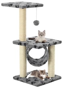 Albero per gatti e tiragraffi sisal 65 cm zampe stampate grigio