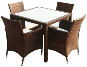 Set da pranzo da giardino 5 pz con cuscini polyrattan marrone