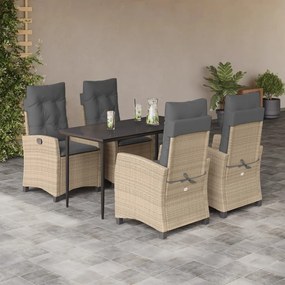 Set pranzo da giardino 5 pz con cuscini beige misto polyrattan