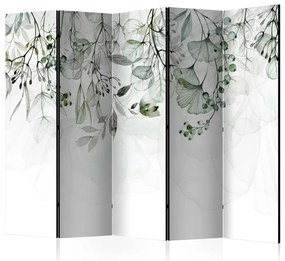 Paravento separè Natura nebbiosa - verde II (5 pezzi) - piante delicate su bianco
