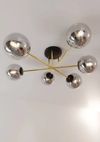 Lampadario Magnum Nero e Oro con 6 Sfere Grafite E14 da soffitto