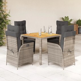 Set Da Pranzo Da Giardino 5 Pz Con Cuscini İn Polyrattan Grigio /
