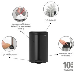 Cestino per la spazzatura nero opaco in acciaio con pedale 20 l NewIcon – Brabantia