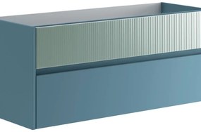 Mobile da bagno sotto lavabo Niwa blu pacifico frontale in vetro verde timo laccato opaco L 119.5 x H 50 x P 45.5 cm 2 cassetti, lavabo non incluso