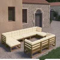 Set Divani da Giardino 10 pz Cuscini Miele in Massello di Pino 3077167