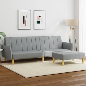 Divano Letto A 2 Posti Con Poggiapiedi Grigio Chiaro İn Tessuto /