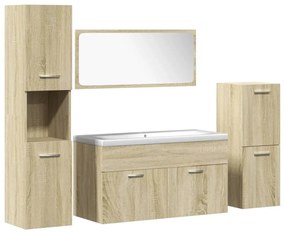 Set mobili da bagno 5 pz rovere sonoma in legno multistrato