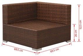 Set Divani da Giardino 3 pz con Cuscini in Polyrattan Marrone