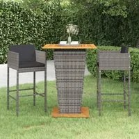 Set Bar da Giardino 3 pz con Cuscini in Polyrattan Grigio cod mxl 35343