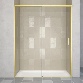 Porta doccia scorrevole Jazz L 140 x H 200cm, Sp. 6 mm in vetro vetro senza finitura / trasparente profilo dorato