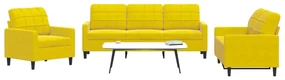 Set Di Divani 3 Pz Con Cuscini Giallo İn Velluto /