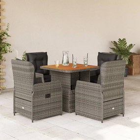 Set da pranzo da giardino 5 pz con cuscini in polyrattan grigio