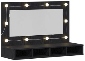 Armadio specchio led  in rovere nero - 90x31,5x62 cm