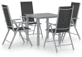Set mobili da pranzo per giardino 5 pz alluminio argento e nero