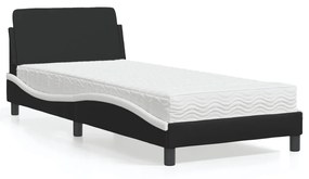 Letto con materasso nero e bianco 90x190 cm in similpelle