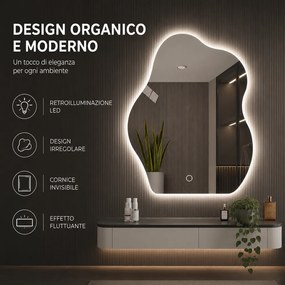 Specchio Forma Ondulata da Parete 50x70cm con LED 3 Colori Accensione Touch...