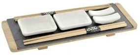 Set per Sushi DKD Home Decor Marrone Nero Naturale Bambù Lavagna 30 x 10 x 3,5 cm (9 Pezzi) (30 x 10 x 3,5 cm)