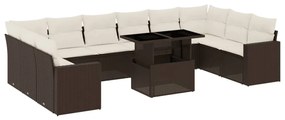 Set divani da giardino 11 pz con cuscini polyrattan marrone