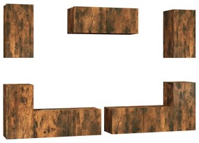 Set di mobili porta tv 7 pz rovere fumo in legno multistrato