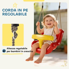 Altalena per Bambini 9-36 Mesi Regolabile 28x36x180 cm con Corde e Moschettoni in PE Rossa e Gialla...