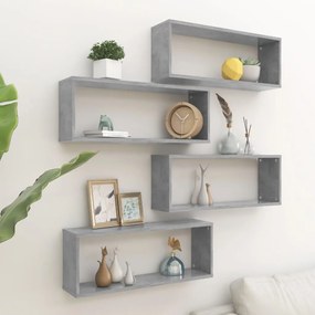 Mensole Parete A Cubo 4pz Grigio Cemento 60x15x23cm Multistrato /