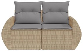 Divano da Giardino con Cuscini a 2 Posti Beige in Polyrattan