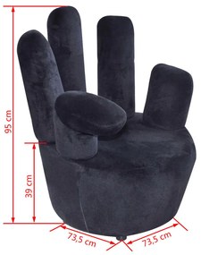 Poltrona a forma di mano nera in velluto