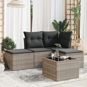 Set divano da giardino 5pz con cuscini grigio chiaro polyrattan