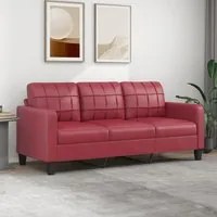 Divano a 3 Posti Rosso Vino 180 cm in Similpelle 359125