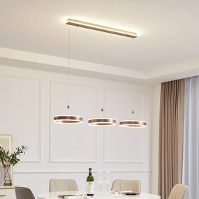 Lucande Lampada LED a sospensione Kolo, 114 cm, a 3 luci, marrone, dimmerabile