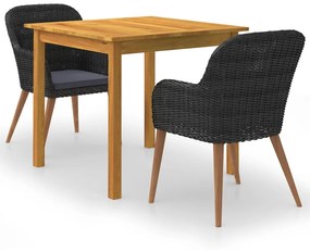 Set mobili da pranzo per giardino 3 pz nero
