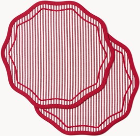 Set di 2 tovagliette americane rotonde a righe con bordi smerlati Amela