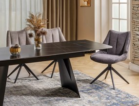 Sedia Coda Brego in tessuto beige Brego 34 con struttura in metallo nero opaco e seduta girevole auto-return – 56x91 cm