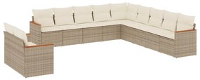 Set divani da giardino 11 pz con cuscini beige in polyrattan